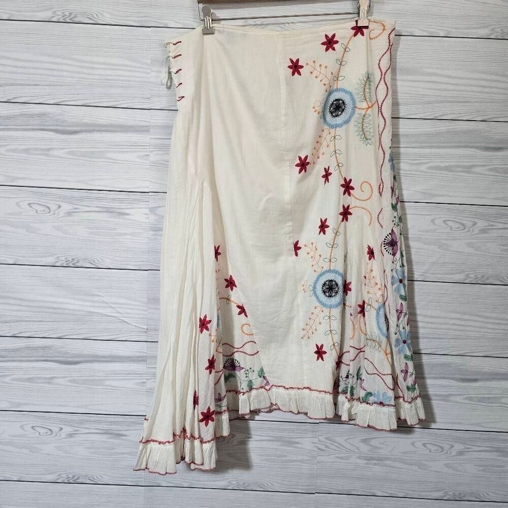 Kaktus Cream Floral Embroidered Maxi Skirt Large Gypsy Boho Hippy Festival Party